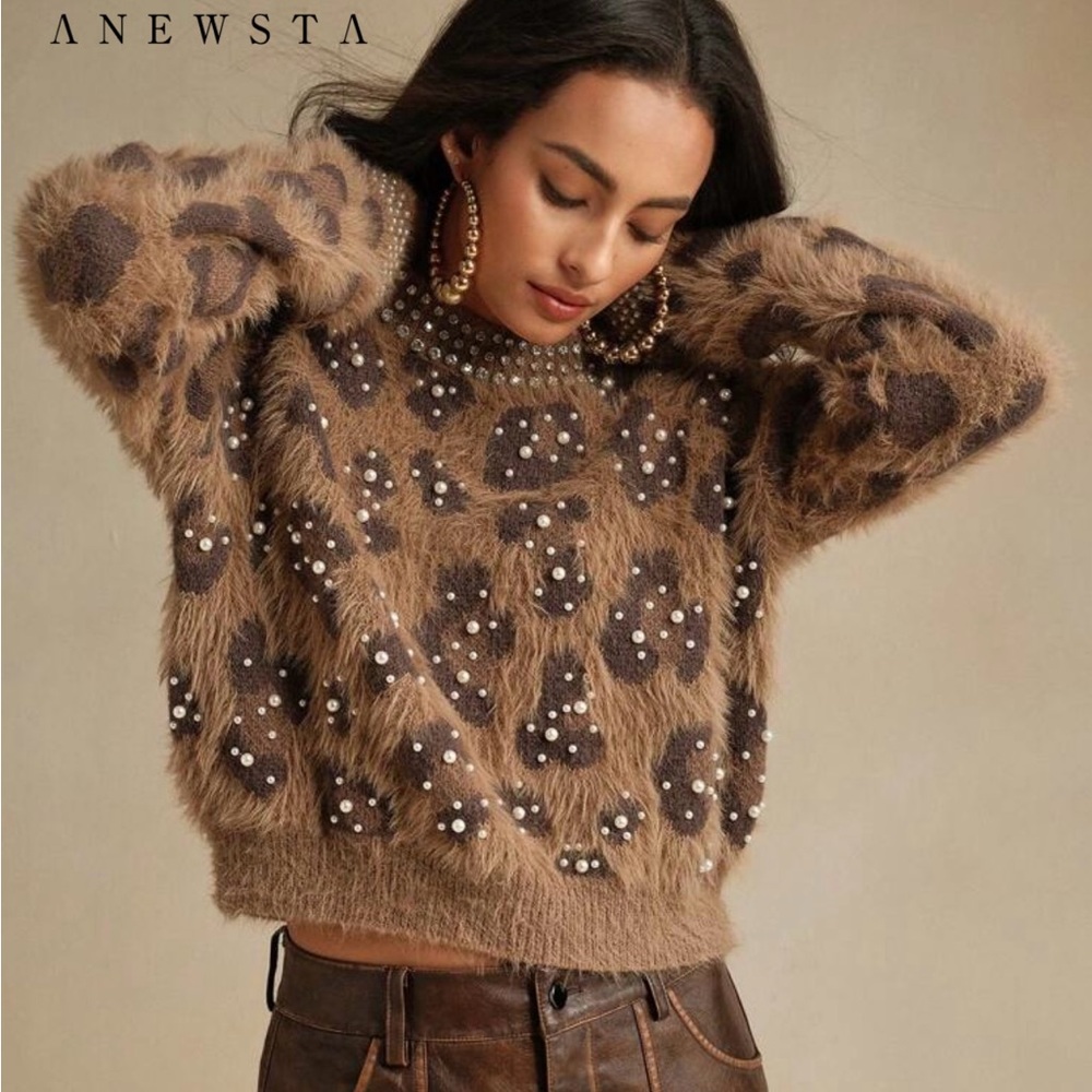 Anewsta Brown Leopard Print Sweater - Picture 2 of 6